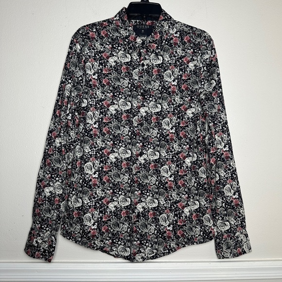 GUESS Los Angeles Men’s Button Down Collared Shirt Red & Black Rose Floral Print - Picture 4 of 13